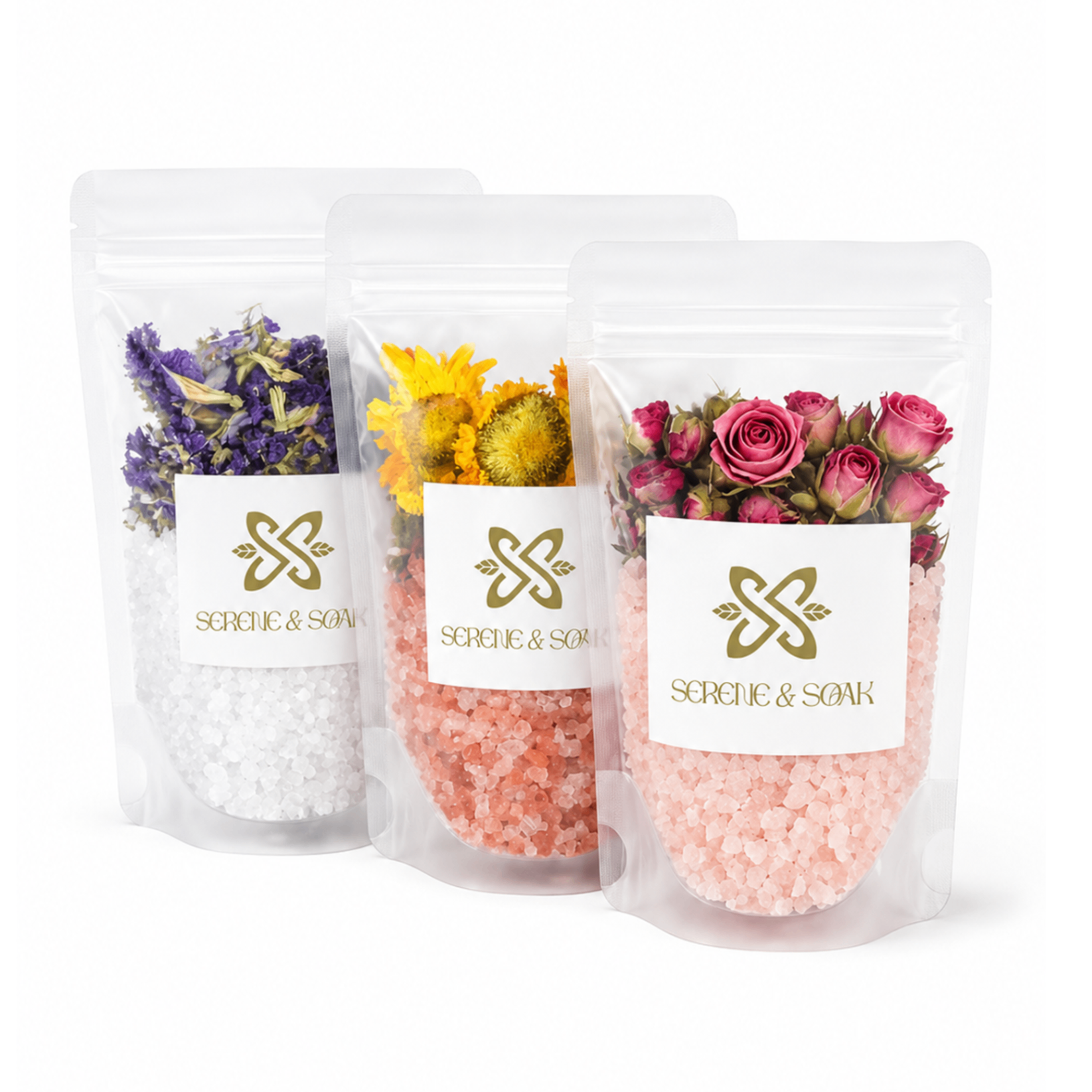 Frosted Floral Bath Salt Pouch Trio
