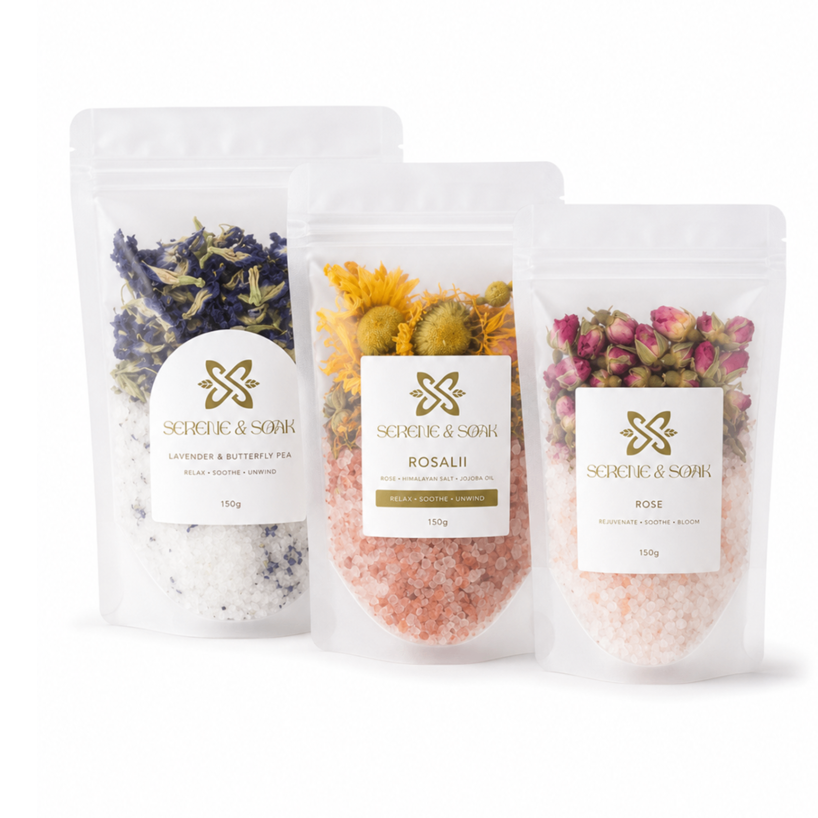 Frosted Botanical Bath Salt Pouch Trio